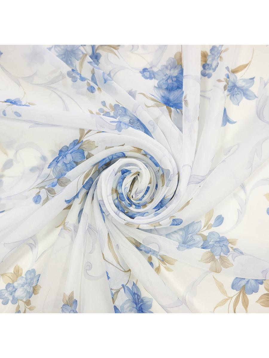 Штора вуаль- печать лилии 140*180 см голубой