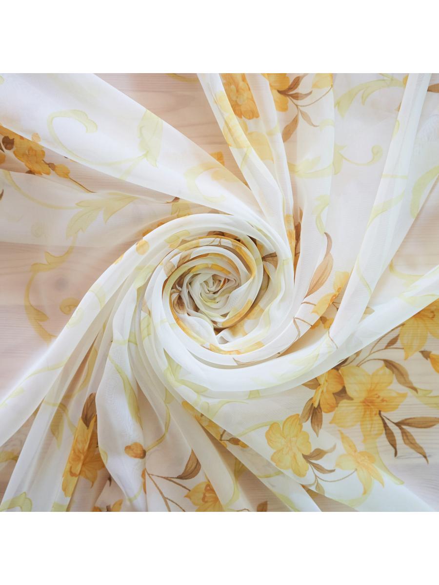 Комплект штор вуаль-печать лилии 100*180*2шт золото