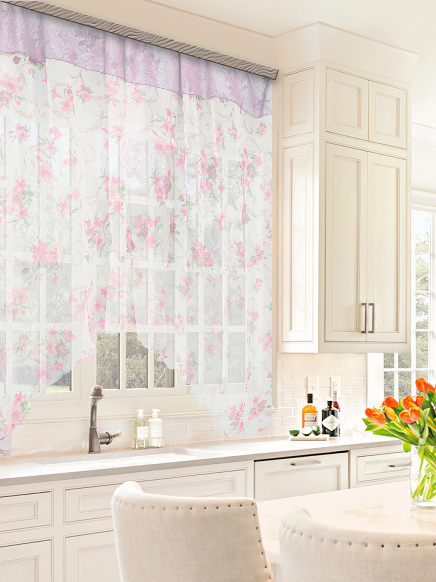 Комплект штор для кухни Кантри т. розовый