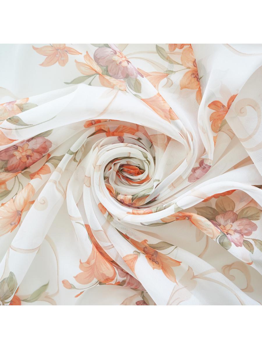 Комплект штор вуаль-печать лилии 100*180*2шт персик