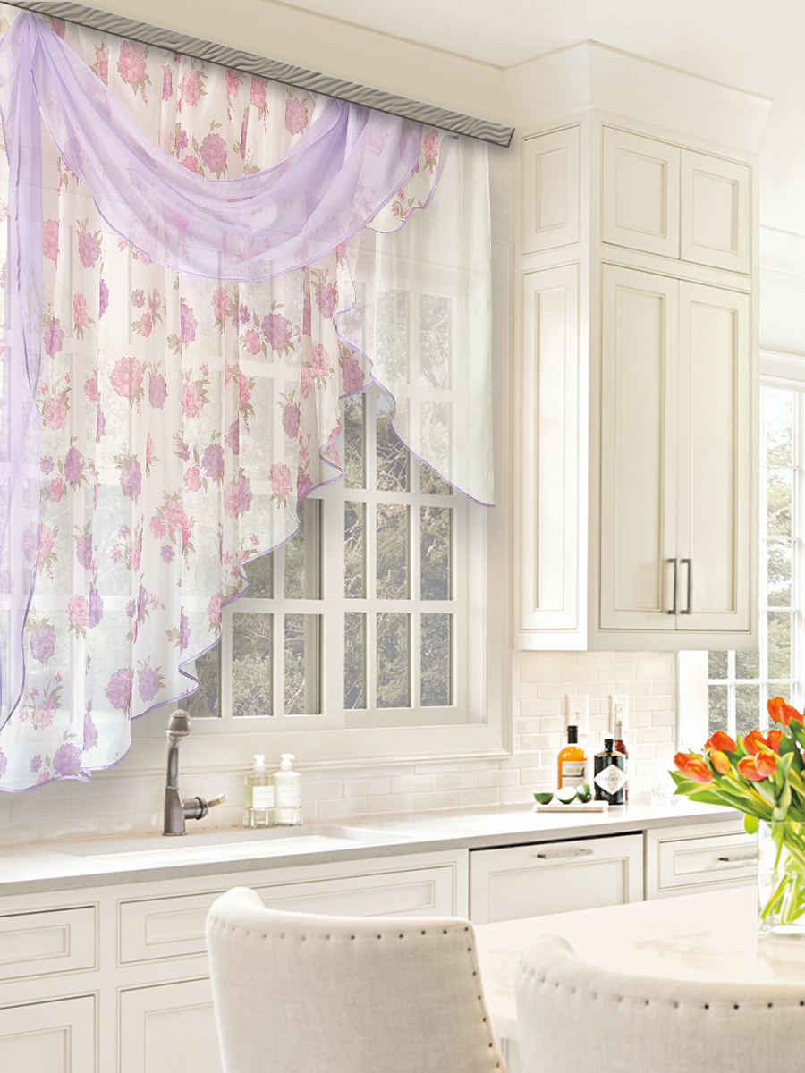 Комплект штор для кухни Иллюзия 300*150 тем.розовый лев.