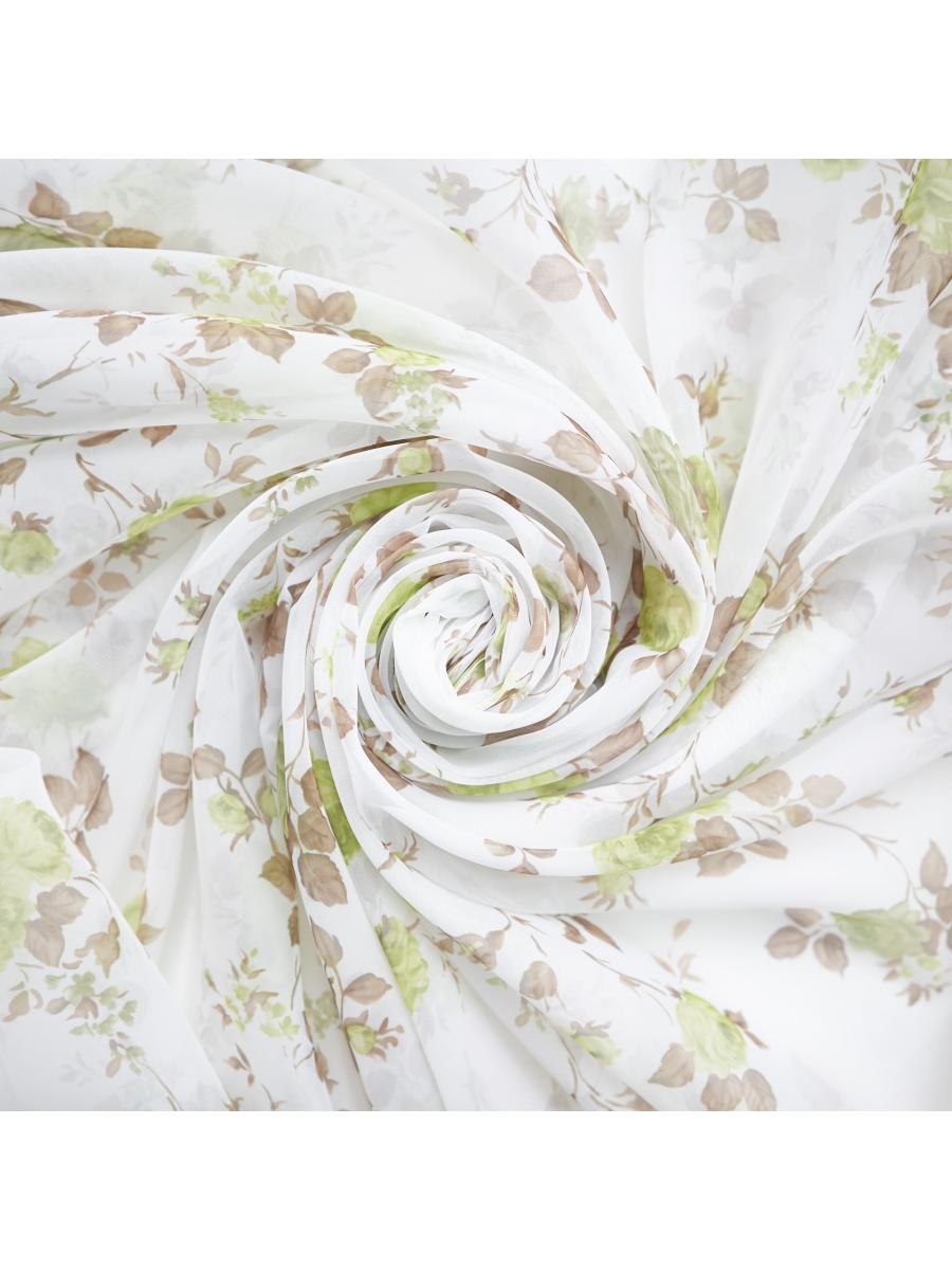 Комплект штор вуаль-печать кустовая роза 110*260*2шт см зеленая