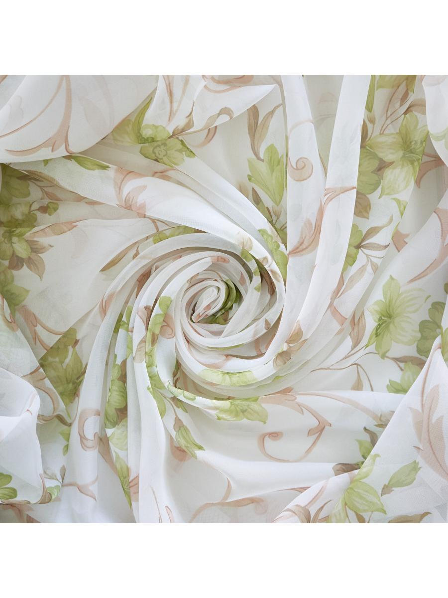 Штора вуаль- печать лилии 150*260 см зеленый