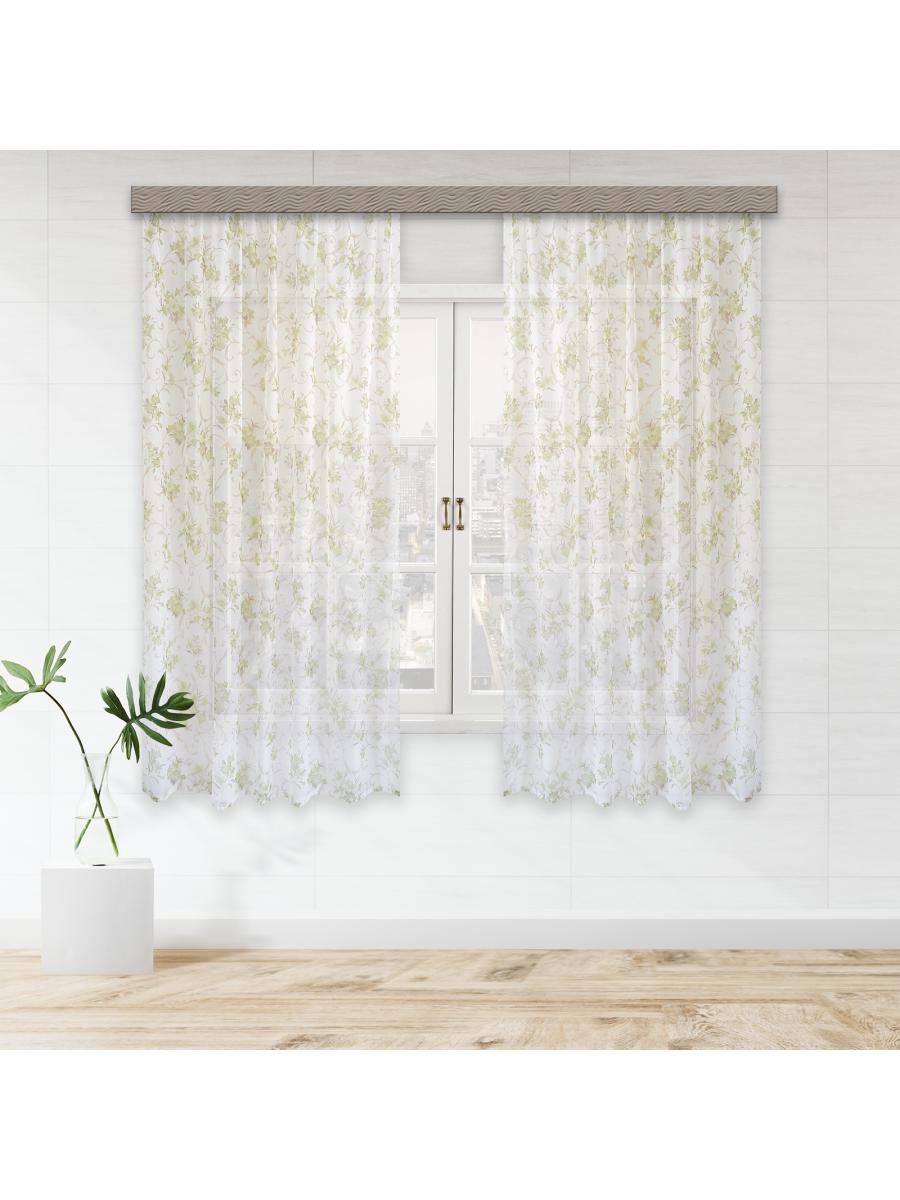 Комплект штор вуаль-печать лилии 100*180*2шт зеленый